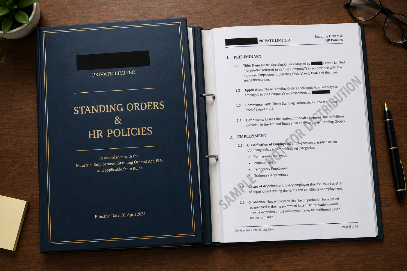 Sample redacted Standing Orders and HR Policies binder